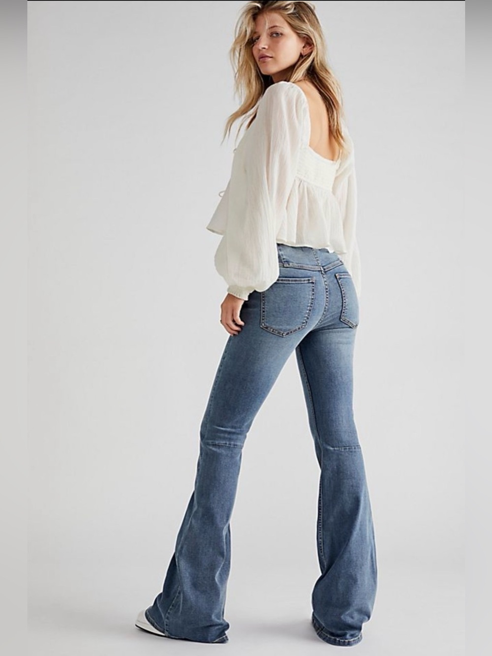 Free People Penny Pull On Flare Jeans Medium Wash Stretch Womens 28